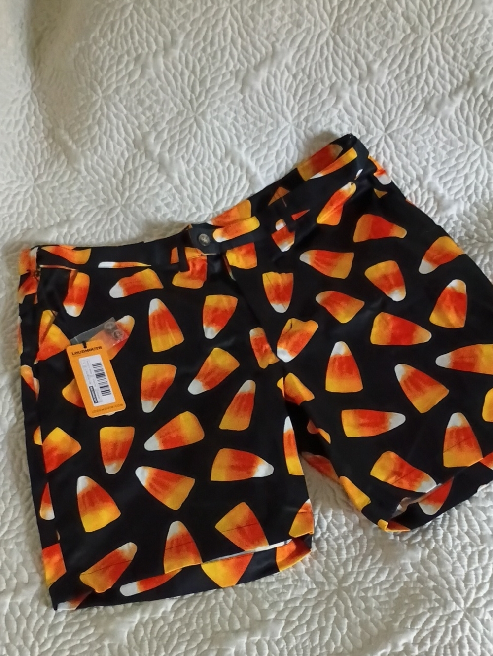 Loudmouth Heritage Black Shorts with Candy Corn Print Men's 42